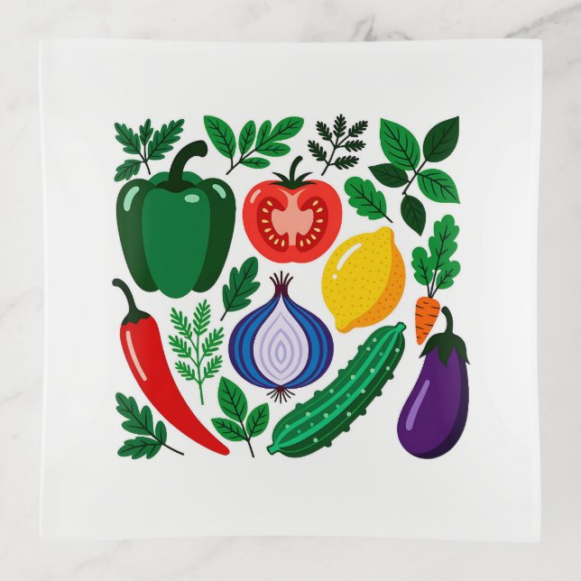 Vegetable pattern trinket tray (Front)