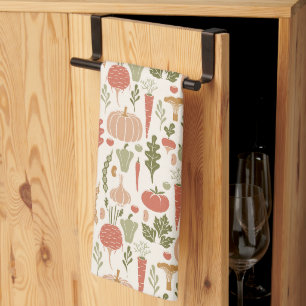 Vegetable Pattern Vegetarian Boho Colors Kitchen Towel