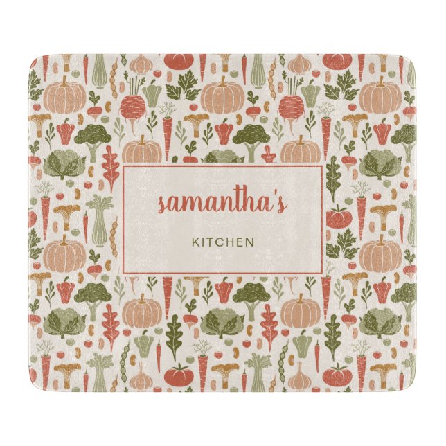 Vegetable Pattern Vegetarian Personalized Name Cutting Board (Front)