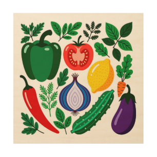 Vegetable pattern wood wall art