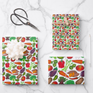 Vegetable Print Garden Veggies Farmer's Market Veg Wrapping Paper Sheets
