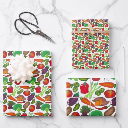 Vegetable Print Garden Veggies Farmers Market Veg Wrapping Paper Sheets