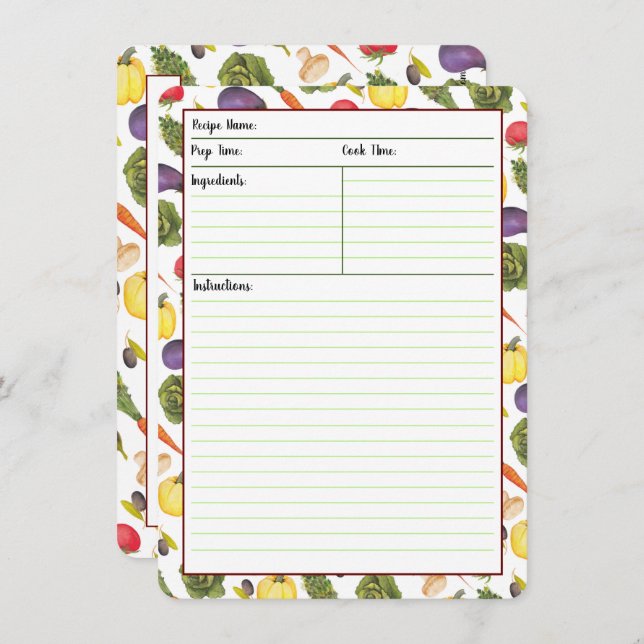 Vegetable Recipe Cards (Front/Back)