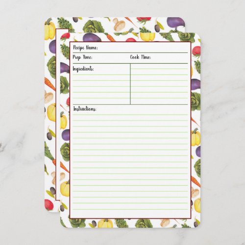 Vegetable Recipe Cards