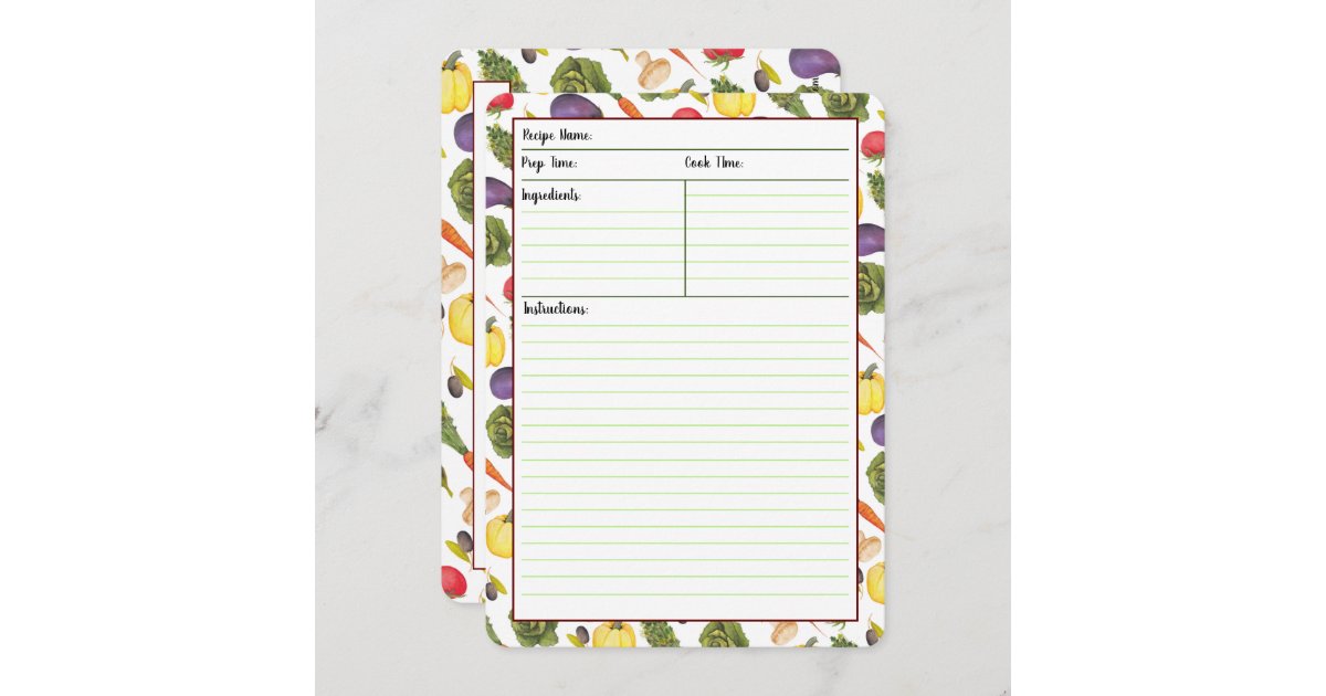 Personalized Recipe Cards Vegetable Design