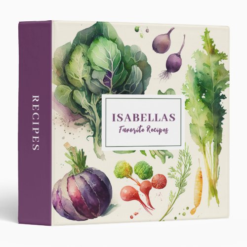 Vegetable Recipe Cookbook Food Watercolor 3 Ring Binder
