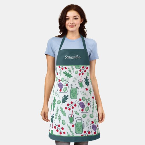 Vegetable Salad Pattern with Name Green Apron