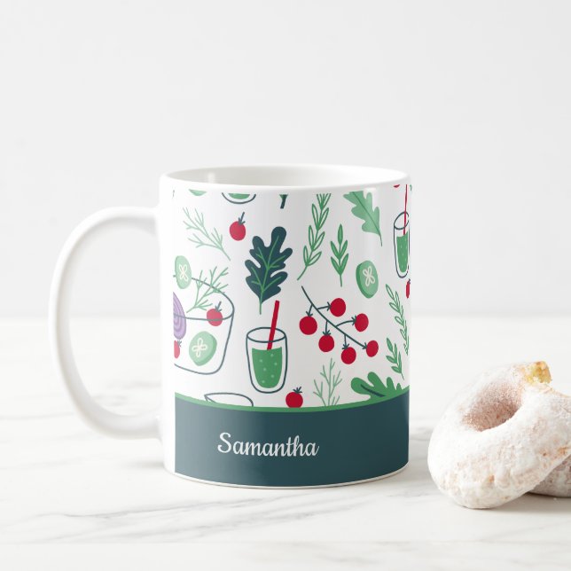 Vegetable Salad Pattern with Name Green Kitchen Coffee Mug (With Donut)