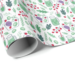 Vegetable Salad Pattern with Name Green Wrapping Paper