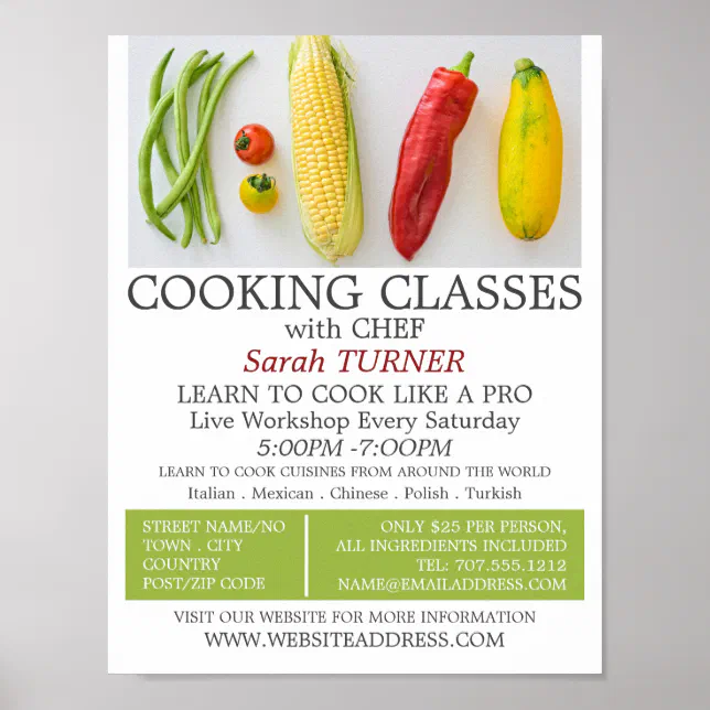 Cooking Lesson Advertisement Examples Vegetable Selection, Cooking Classes Advertising Poster | Zazzle