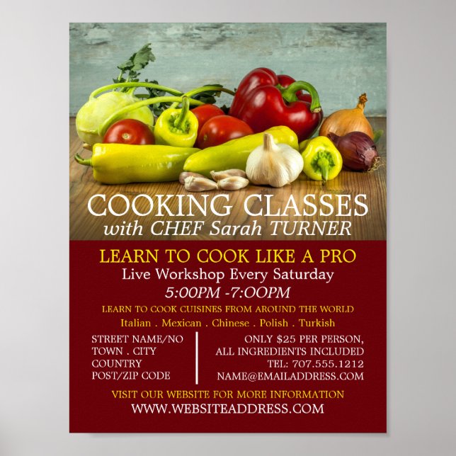 Vegetable Selection, Cooking Classes Advertising Poster (Front)