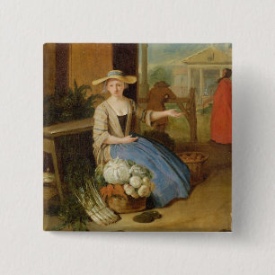 Vegetable Seller, Covent Garden, c.1726 (oil on pa Pinback Button