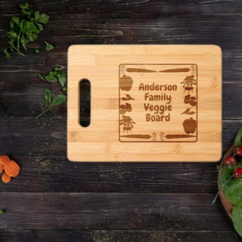 Vegetable Silhouettes Border Family Name Veggies Cutting Board