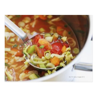 Vegetable soup in pan postcard