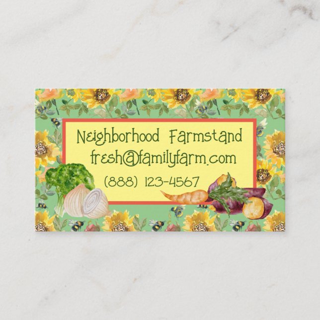 Vegetable Stand Sunflower Bee Customizable Business Card (Front)