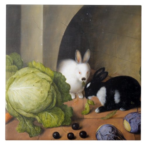 Vegetable Still Life with Bunny Ceramic Tile