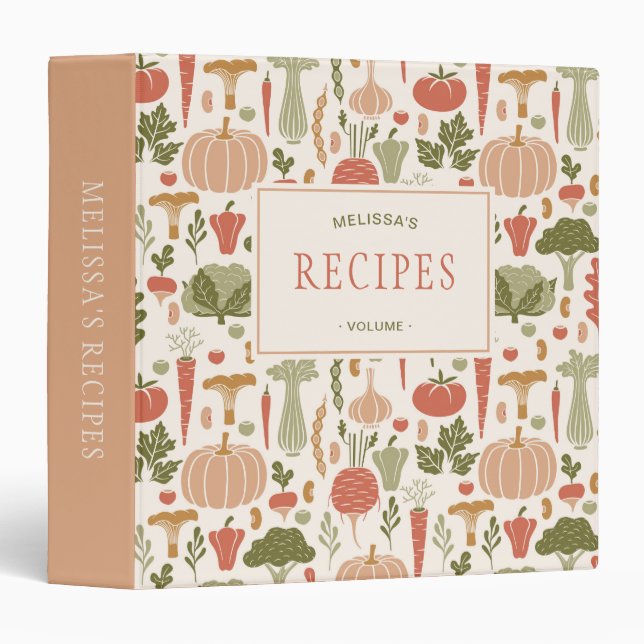Vegetable Vegetarian Recipe Personalized 3 Ring Binder (Front/Spine)