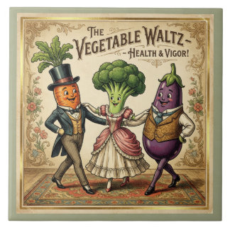 Vegetable Waltz Dancing Veggies Vintage Victorian Ceramic Tile