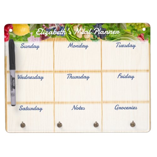 Vegetable Weekly Meal Planner Dry Erase Board With Keychain Holder