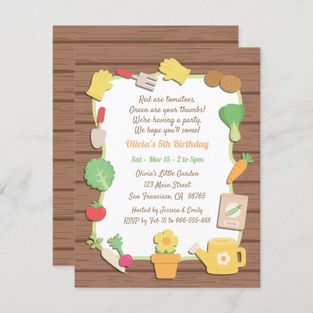 Vegetables and Flower Garden Kids Birthday Party Invitation (Front/Back)