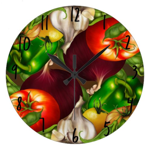 Vegetables and Herbs Organic Natural Fresh Food Large Clock