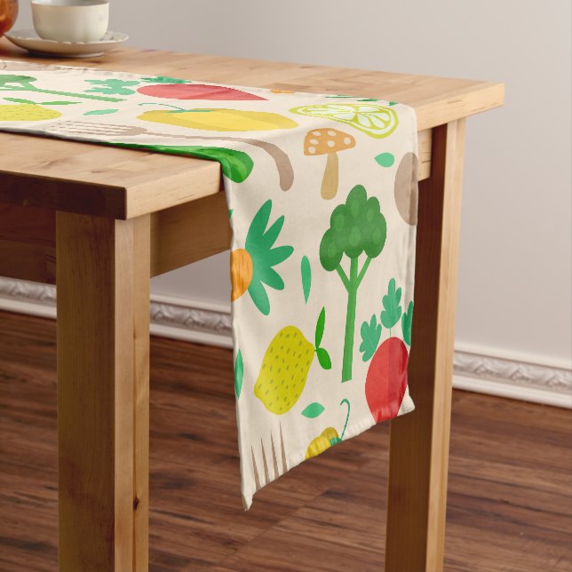 Vegetables broccoli carrots pepper lemon pattern  short table runner (In Situ)