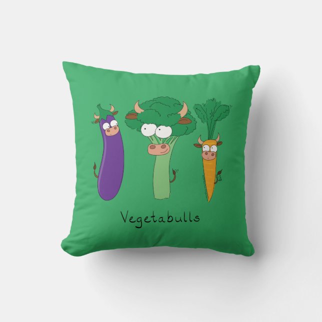 Vegetables Bulls Cute Kids Cartoon Throw Pillow (Front)