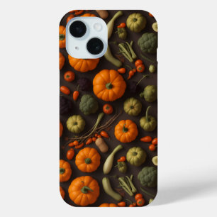 Vegetables flat view, harvest, thanksgiving theme iPhone 15 case