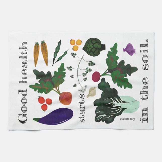 Vegetables from garden tea towel (Horizontal)