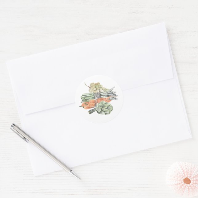 Vegetables & Grapes Watercolor Classic Round Stick Sticker (Envelope)