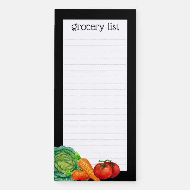 Vegetables Grocery List Black Magnetic Notepad (Front)