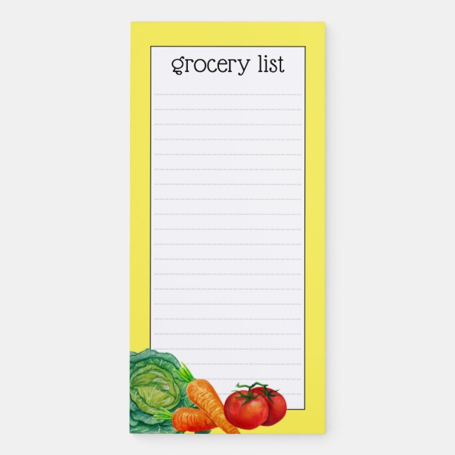 Vegetables Grocery List Yellow Magnetic Notepad (Front)