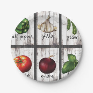 Vegetables & Herbs Rustic Modern Kitchen Food Art Paper Plates
