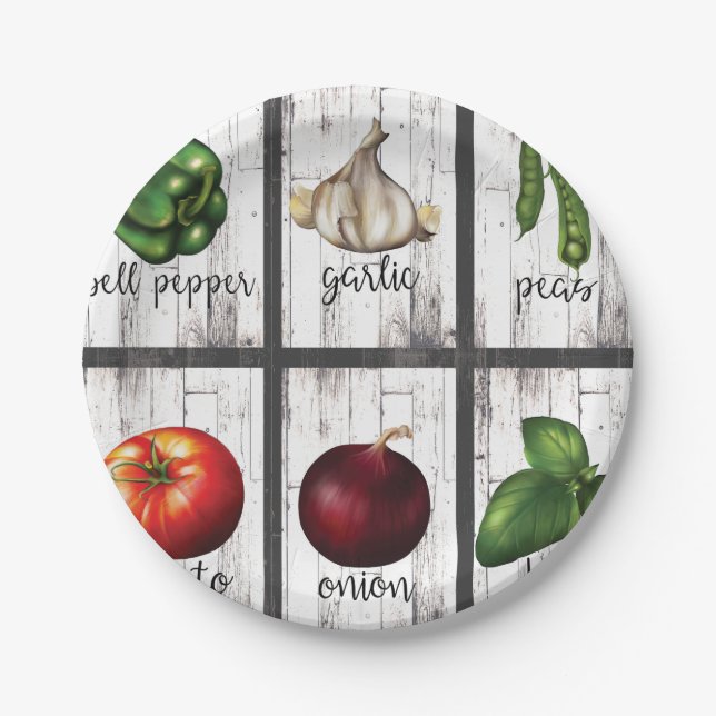 Vegetables & Herbs Rustic Modern Kitchen Food Art Paper Plates (Front)
