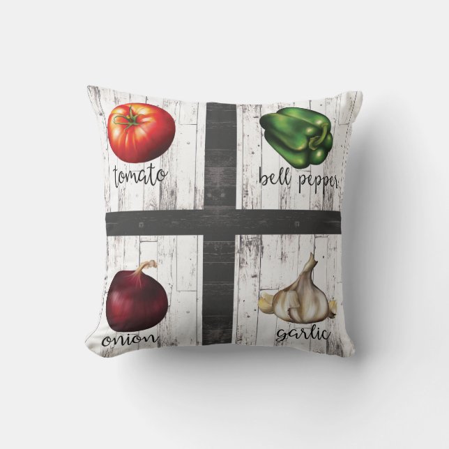 Vegetables & Herbs Rustic Modern Kitchen Food Art Throw Pillow (Front)