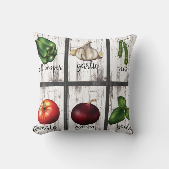 Vegetables & Herbs Rustic Modern Kitchen Food Art Throw Pillow (Front)