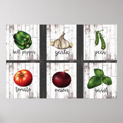 Vegetables  Herbs Rustic Modern Kitchen Wall Art