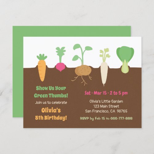 Vegetables in Soil Kids Garden Birthday Party Invitation