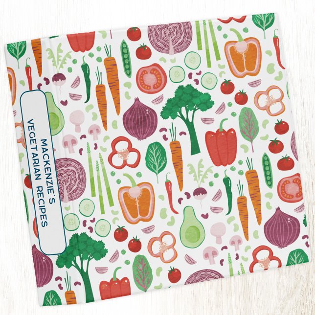 Vegetables Personalized Recipe Binder (Vegetable pattern recipe binder with personalized custom text)