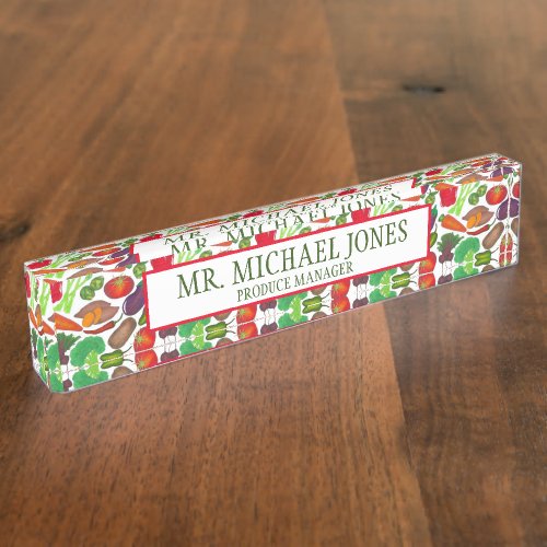 Vegetables Produce Grocery Store Chef Cooking Desk Name Plate