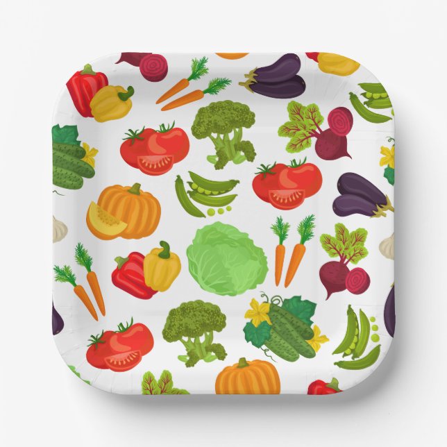 Vegetables Seamless Vegan Pattern Paper Plates (Front)