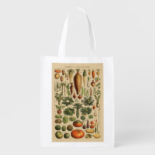 Vegetables Vintage French Book Page Grocery Bag