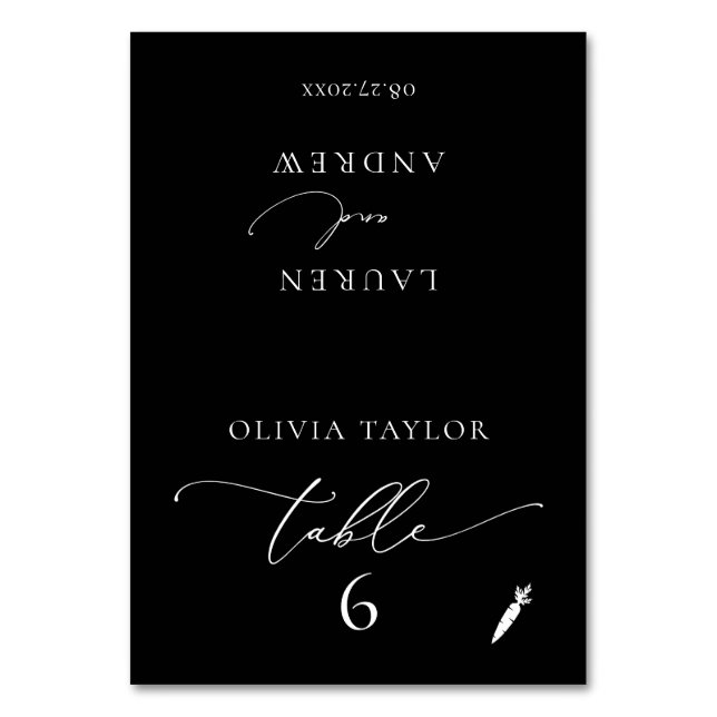 Vegetarian Black Minimalist Wedding Table Number (Front)