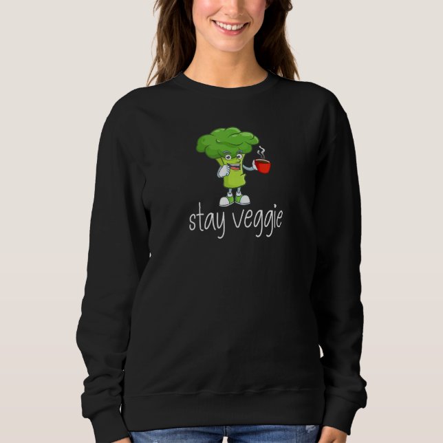 Vegetarian Broccoli Vegan Coffee Morning Cup Sweatshirt (Front)