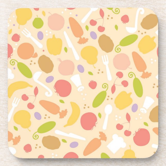 Vegetarian cooking pattern background drink coaster (Front)