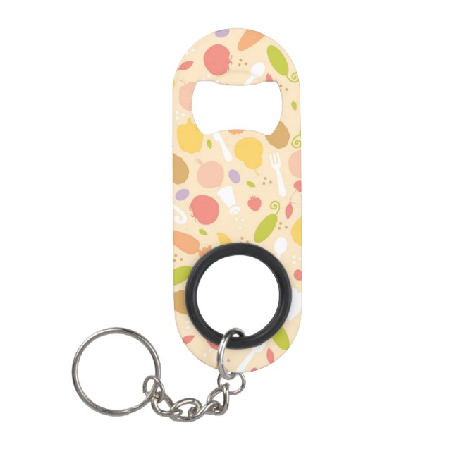Vegetarian cooking pattern background keychain bottle opener (Front)