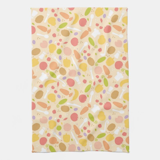 Vegetarian cooking pattern background kitchen towel (Vertical)