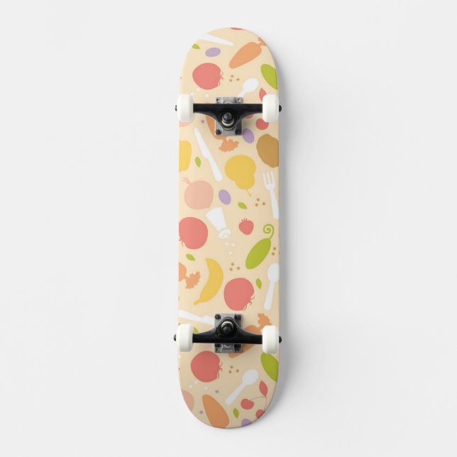 Vegetarian cooking pattern background skateboard deck (Front)