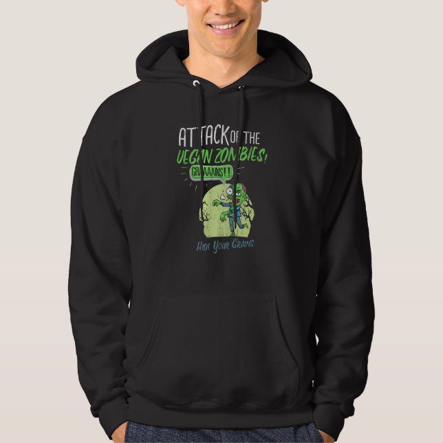 Vegetarian Flesh Is For Zombies Go Vegan Vegan Zom Hoodie (Front)
