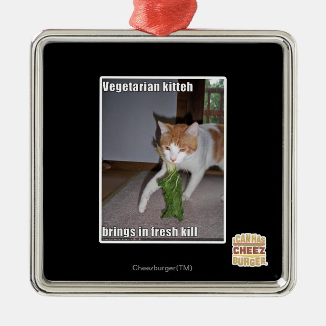 Vegetarian Kitteh Metal Ornament (Front)